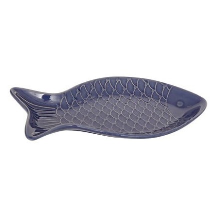 Plat forme poisson Oceania 31x16cm grès bleu