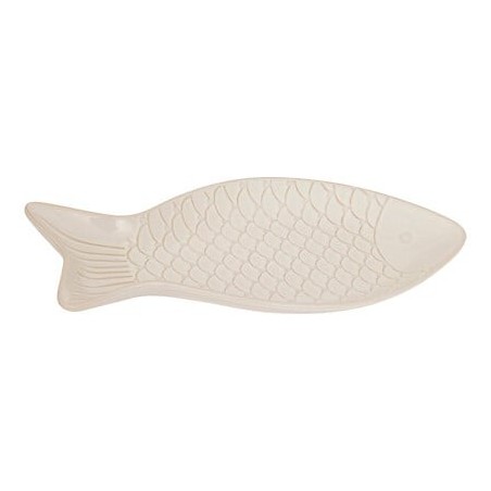 Plat forme poisson Oceania 31x16cm grès blanc