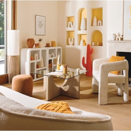 Fauteuil à dîner Amos bouclette blanc