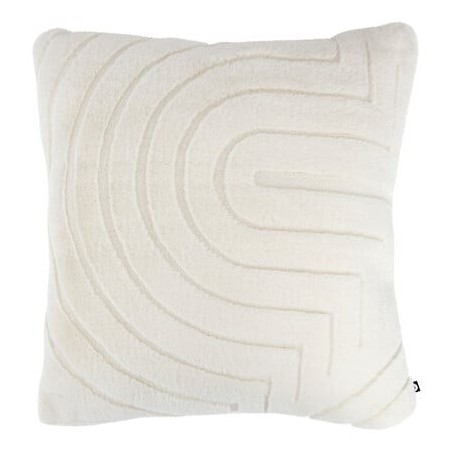 Coussin fourrure jacquard ivoire blanc tout doux pas cher