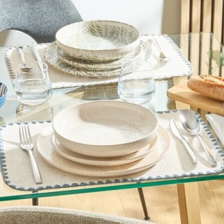 Assiette creuse Gina 22cm feuillage crème