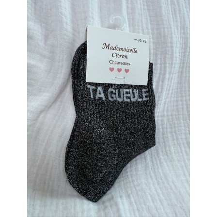 Chaussettes Paillettes Ta gueule noir (PRÉVENTE)