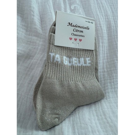 Chaussettes Paillettes Ta gueule beige