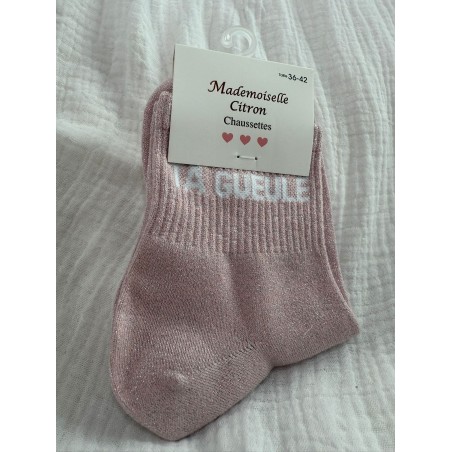 Chaussettes Paillettes Ta gueule rose