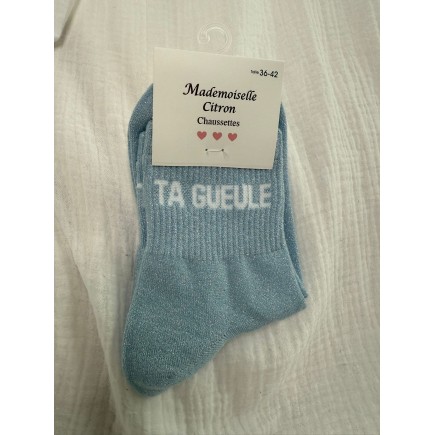 Chaussettes Paillettes Ta gueule bleu ciel