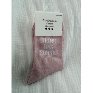 Chaussettes Paillettes Reine des connes rose