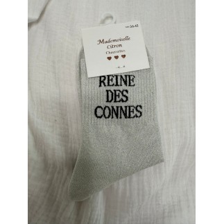Chaussettes Paillettes Reine des connes gris clair