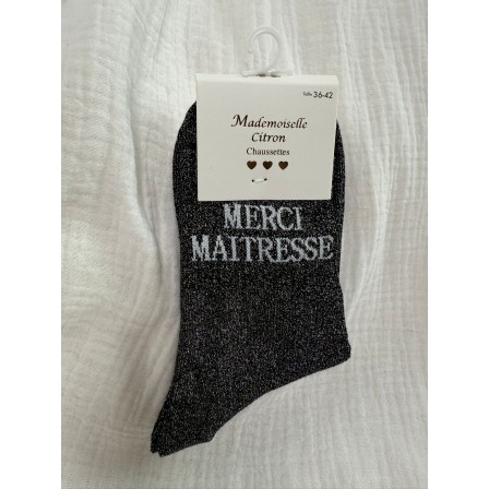 Chaussettes Paillettes Merci Maitresse noir (PRÉVENTE)