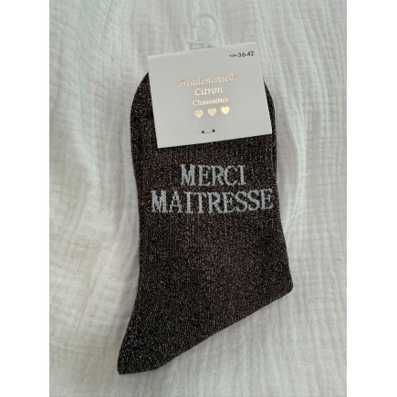 Chaussettes Paillettes Merci Maitresse chocolat