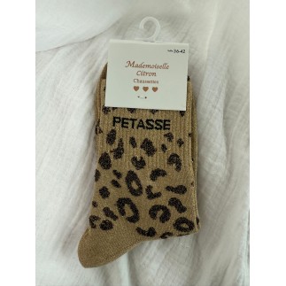 Chaussettes Paillettes Petasse Léopard camel