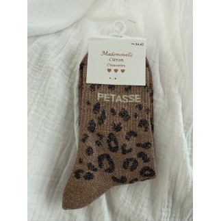 Chaussettes Paillettes Petasse Léopard marron