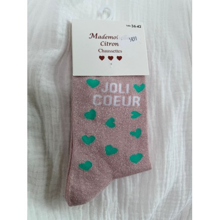 Chaussettes Paillettes Joli Coeur rose