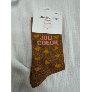 Chaussettes Paillettes Joli Coeur camel doré