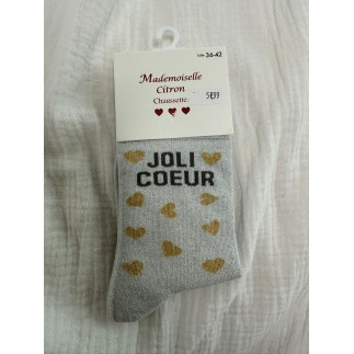 Chaussettes Paillettes Joli Coeur gris clair