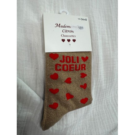 Chaussettes Paillettes Joli Coeur doré