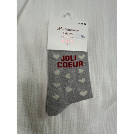 Chaussettes Paillettes Joli Coeur gris foncé