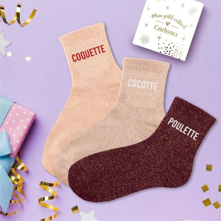 Coffret trio chaussettes paillettes cocotte