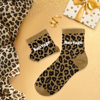 Chaussettes paillettes leopard sauvage