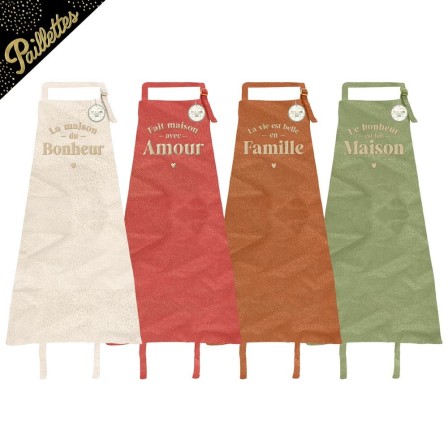 Tabliers à paillettes brodés amour famille maison