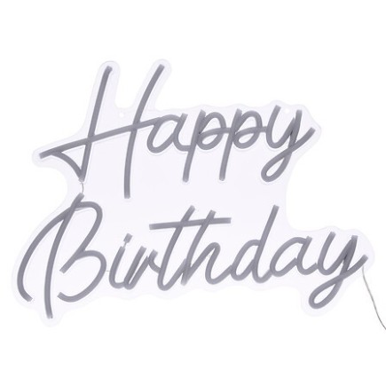 Néon LED mural Happy Birthday 42cm jaune