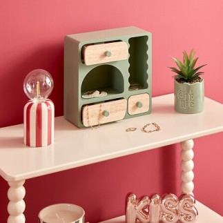 Boîte bois 3 tiroirs Chérie vert armoire à bijoux