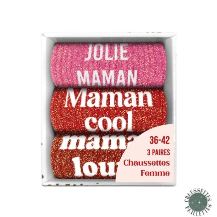 Coffret Trio Chaussettes Paillettes Maman