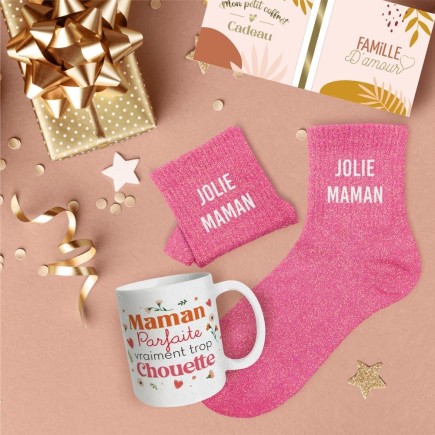 Coffret Mug Chaussettes Paillettes Affectif Jolie Maman