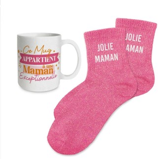 Coffret Mug Chaussettes Paillettes Affectif Reine