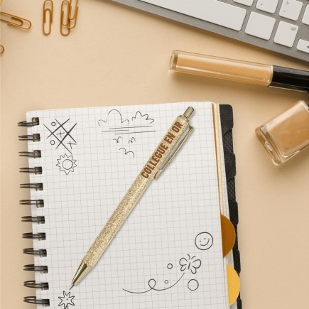 Stylo A Paillettes Dore Collegue En Or