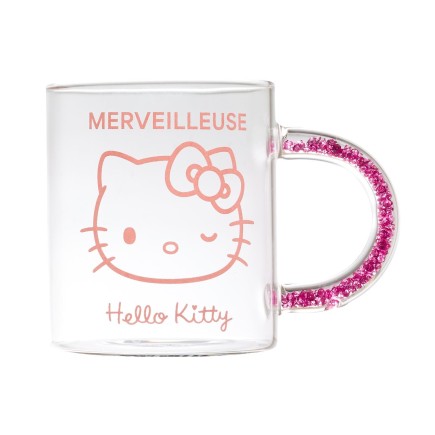MUG VERRE PAILLETTES HELLO KITTY 30CL MERVEILLEUSE