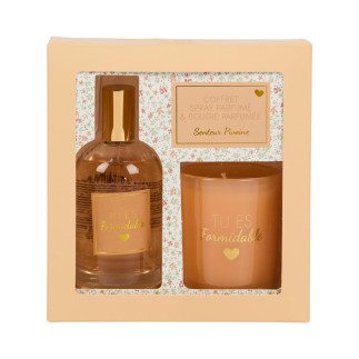 BOUGIE ET SPRAY PARFUME 100ML KDO POUR ELLE PIVOINE