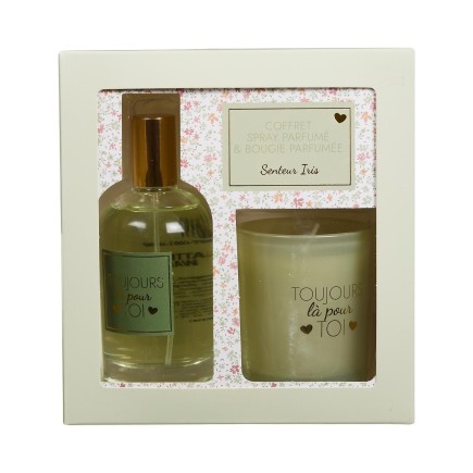 BOUGIE ET SPRAY PARFUME 100ML KDO POUR ELLE IRIS