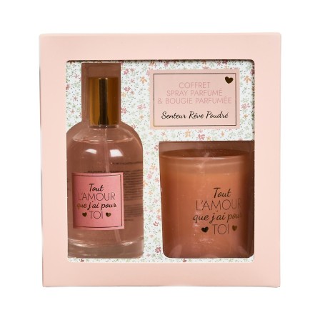BOUGIE ET SPRAY PARFUME 100ML KDO POUR ELLE POUDRÉ