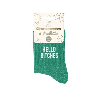 Chaussettes paillettes hello bitches
