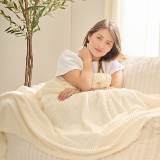 Plaid Arum 240 x 220 cm flanelle côtelée ivoire