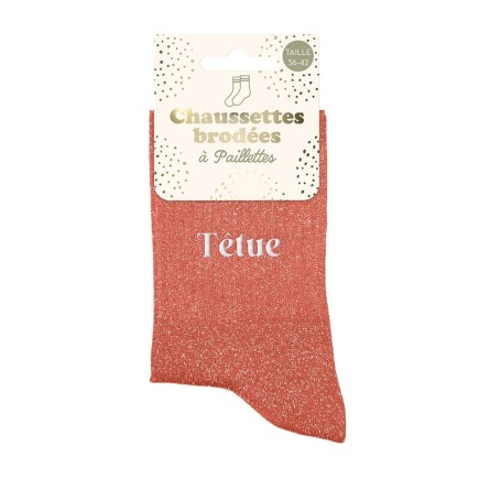 Chaussettes Paillettes Brodees Tetue