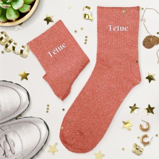 Chaussettes Paillettes Brodees Tetue