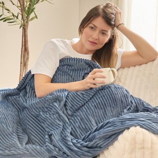 Plaid Arum 240 x 220 cm flanelle côtelée ivoire