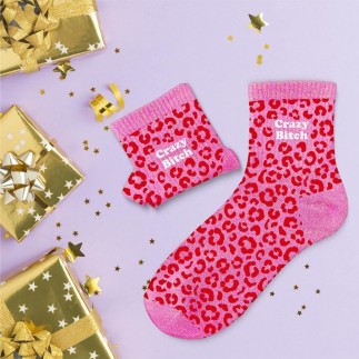 Chaussettes Paillettes Leopard Crazy Bitch