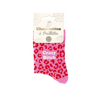Chaussettes Paillettes Leopard Crazy Bitch