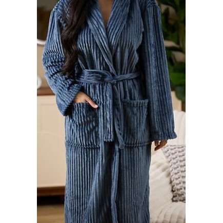 Peignoir velours côtelé flanelle bleu