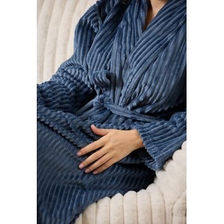Peignoir Arum velours côtelé en flanelle taille unique bleu encre