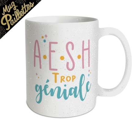 Mug a paillettes "AESH trop geniale"