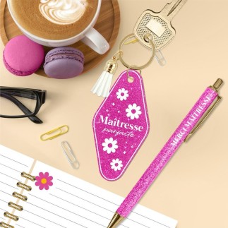 Duo paillettes porte-cles motel et stylo maitresse