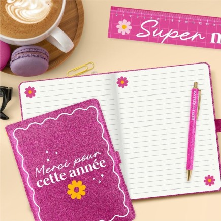 Coffret carnet notes stylo paillettes maitresse