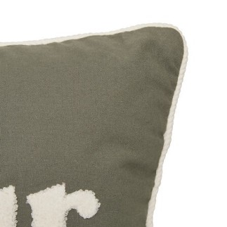 Coussin broderie Chéri 38 x 58 cm coton kaki