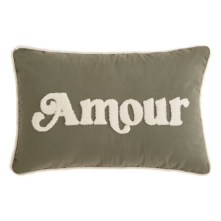 Coussin broderie Amour kaki