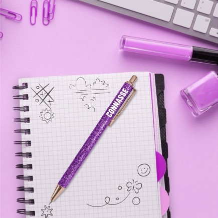 Stylo à paillettes violet connasse