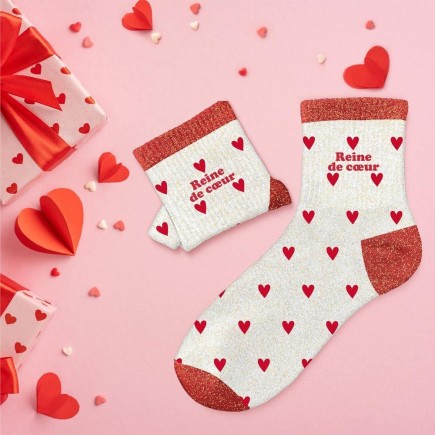 Chaussettes paillettes cŒurs reine de cŒur