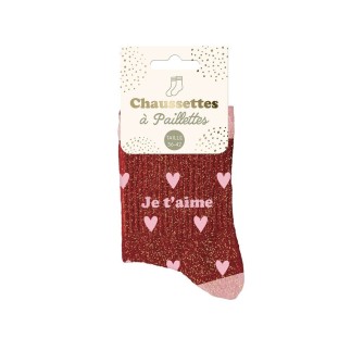 Chaussettes paillettes cŒurs je t aime